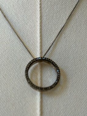 Sterling Silver 925 Marcasite Circle Pendant Necklace - Women Jewelry